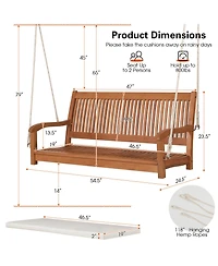 Sugift 2-Person Hanging Porch Swing Wood Bench with Cushion Curved Back