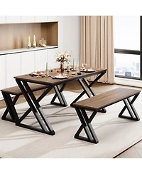 gaomon 55” Dining Table with Benches, Kitchen Table Set for 4-6, Rectangular Dining Room Table Set with Sturdy Metal Frame