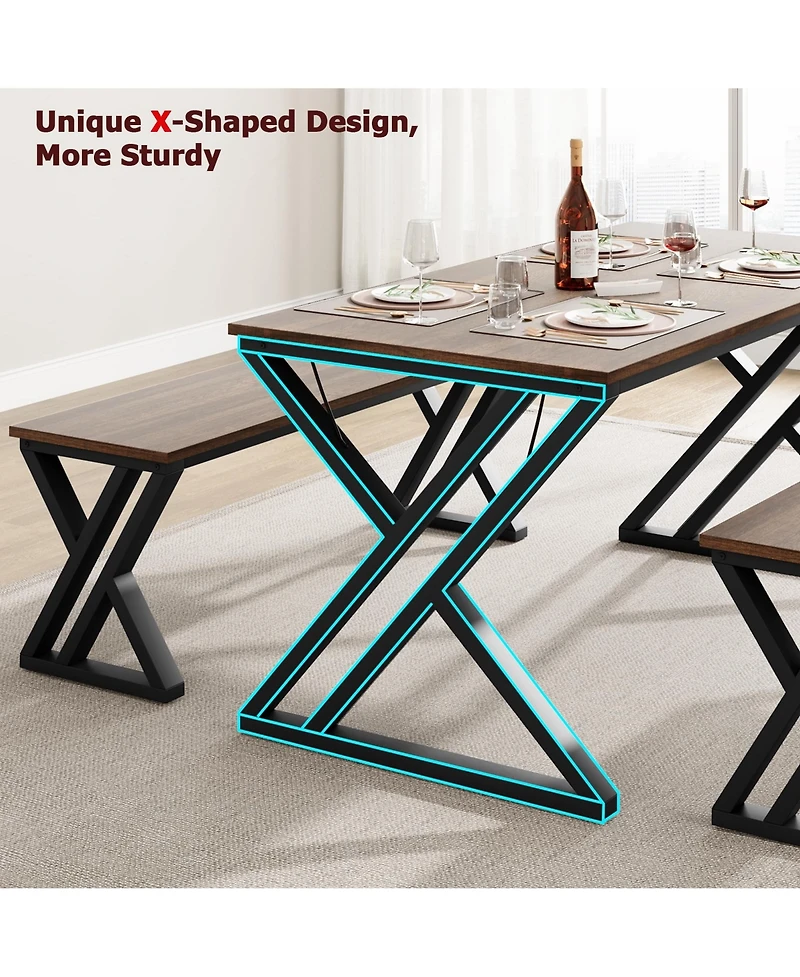 gaomon 45” Dining Table with Benches, Kitchen Table Set for 4-6, Rectangular Dining Room Table Set with Sturdy Metal Frame