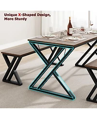 gaomon 45” Dining Table with Benches, Kitchen Table Set for 4-6, Rectangular Dining Room Table Set with Sturdy Metal Frame
