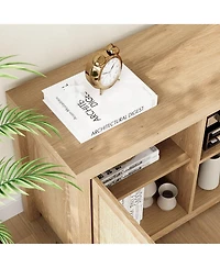 gaomon Tv Stand for 75 Inch Tv, Rattan Entertainment Center with Storage, Wood Tv & Media Console