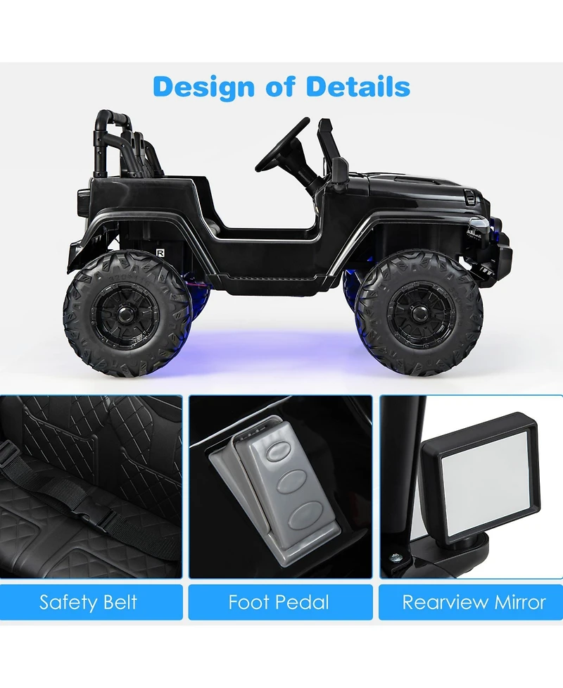 Hongge 12V Kids Ride-On Jeep with Remote Control, Music Player, and Safety Belt