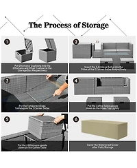 Sugift 8 Pieces Patio Rattan Furniture Set with Storage Waterproof Cover and Cushion-Gray