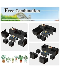 Sugift 8 Pieces Patio Rattan Storage Table Furniture Set-Black