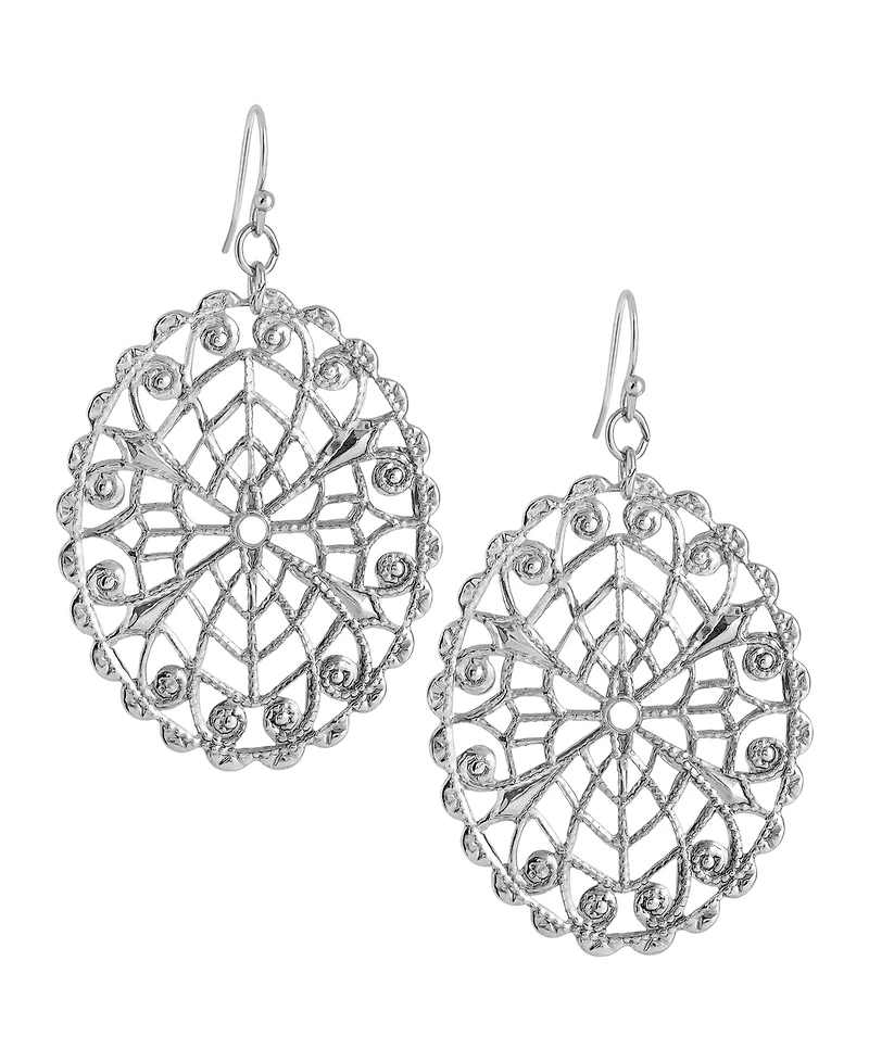 2028 Silver-Tone Oval Filigree Earrings