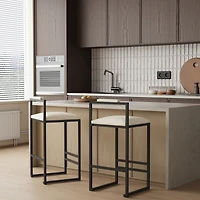 Streamdale Furniture Set of 2 Barstools Faux Leather Upholstered Bar Stools Modern Metal Frame Dining Chairs for Counter, Kitchen Island (Beige