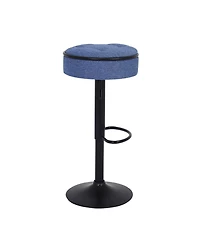 Streamdale Furniture Round Storage Bar Stool Set of 2, Blue Linen Height Adjustable Barstool, 360Counter Height Swivel Stool, Armless Bar Chair with M