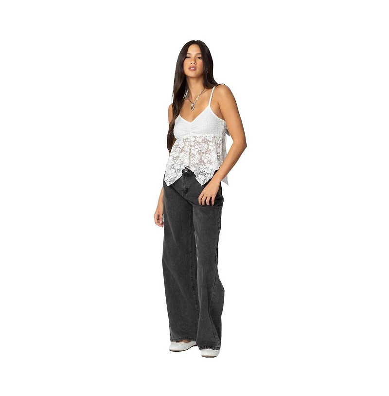 Edikted Womens Orchid Sheer Lace Top