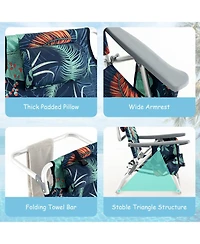 Sugift 2 Packs 5-Position Outdoor Folding Backpack Beach Table Chair Reclining Chair Set-Green