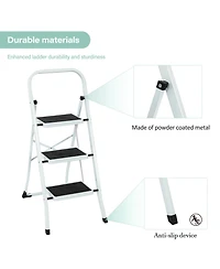 Flynama 3 Step Ladder Folding Step Stool , Lightweight Step Stools for Adults with Anti-Slip Pedal, Portable Steel Handrails Step Ladder Withstanding