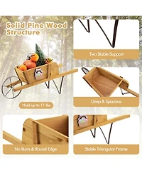 Sugift Wooden Wagon Planter with 9 Magnetic Accessories for Garden Yard-Walnut