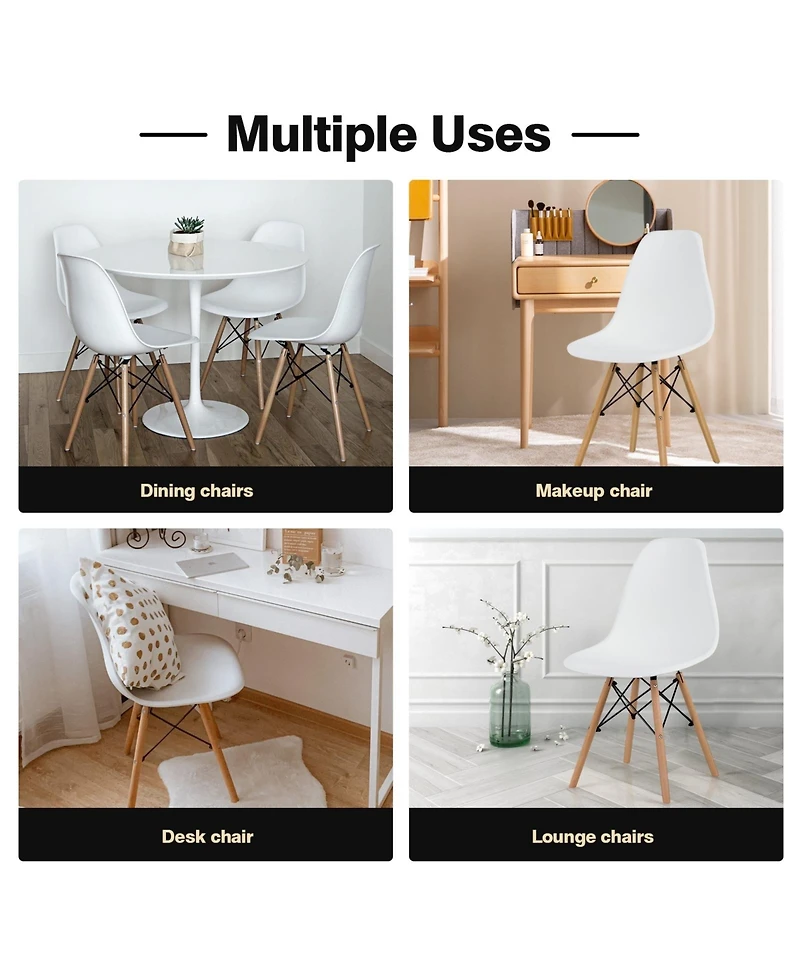 Sugift Set of 4 Modern Armless Dining Chairs Plastic Chairs with Wood Legs-White