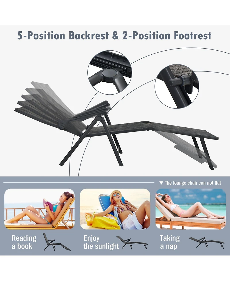 Sugift Patio Foldable Chaise Lounge Chair with Backrest and Footrest-Gray