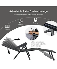 Sugift 2 Pieces Foldable Chaise Lounge Chair with 2-Position Footrest-Gray
