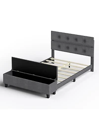 Sugift Full Upholstered Bed Frame with Ottoman Storage-Full Size