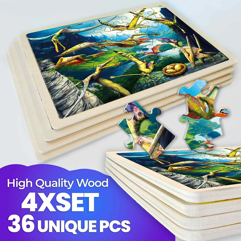 Quokka 4x36 Realistic Wooden Montessori Puzzles for Kids Ages 4-6