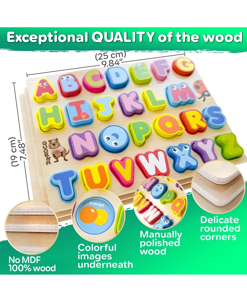 Quokka 3xSET Chunky Wooden Puzzles for Toddlers 1-3 - Numbers Alphabet Shapes