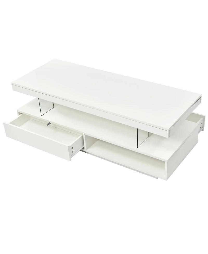 Contemporary Led Coffee Table – Lighted Center Table with Storage Drawers & Shelves for Home Interiors