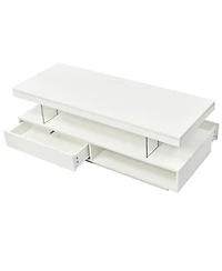 Contemporary Led Coffee Table – Lighted Center Table with Storage Drawers & Shelves for Home Interiors