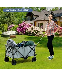 Outdoor Folding Wagon Cart with Adjustable Handle and Universal Wheels-Gray