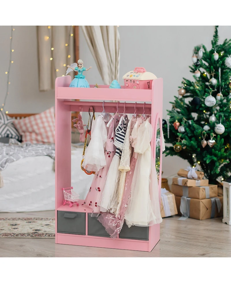 Slickblue Kids Open Hanging Armoire Closet with Mirror, Costume Organizer Rack, Pink