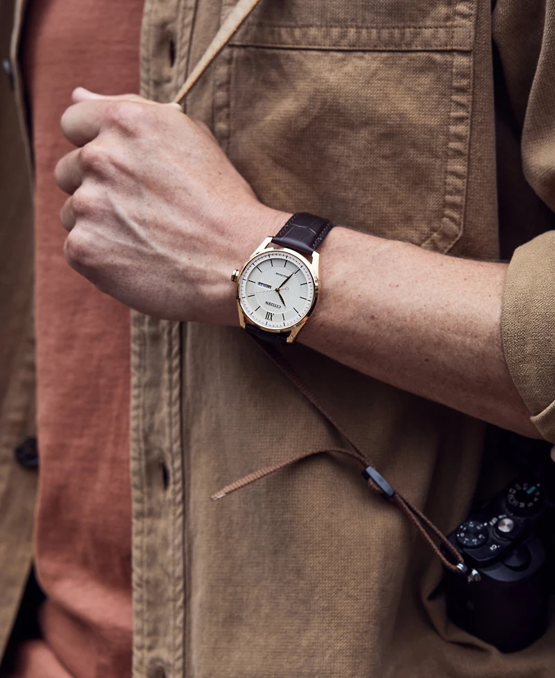 Citizen Eco-Drive Men's Brown Leather Strap Watch 42mm
