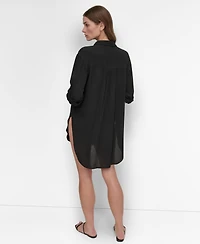 Dkny Women's Gauze Collared Button-Front Beach Shirt