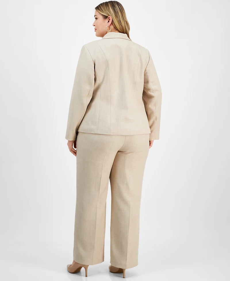 Le Suit Plus Size Shawl-Collar Pant Suit Set