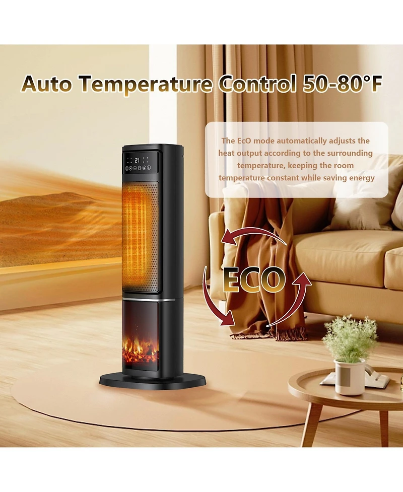 Sugift 1500W Oscillating Ceramic Tower Electric Space Heater with Remote Control