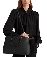 Lauren Ralph Crosshatch Leather Large Hanna Satchel