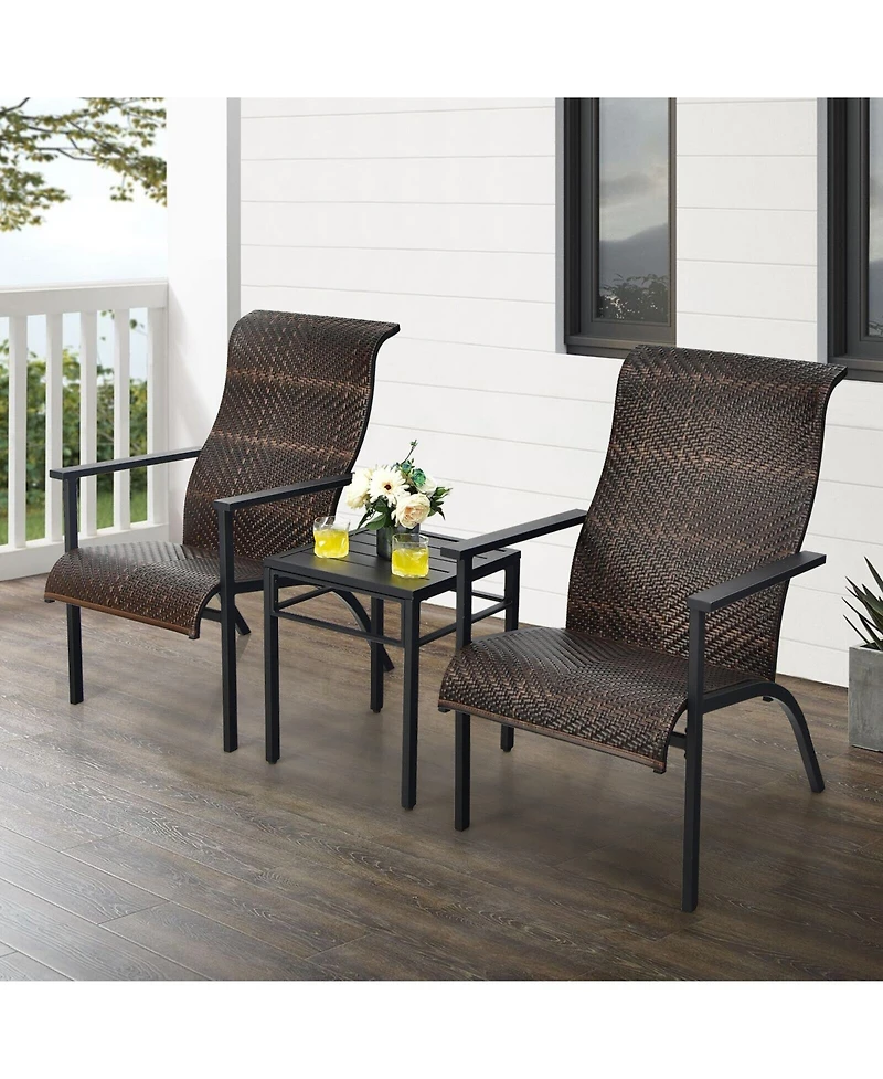 Sugift 3 Pieces Patio Rattan Bistro Set with High Backrest and Armrest