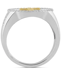 Men's Diamond Cross Oval Ring (1/2 ct. t.w.) in Sterling Silver & 18k Yellow Gold-Plated Sterling Silver