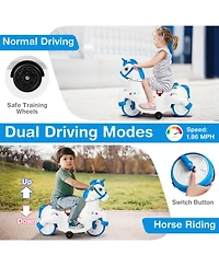 Hongge 12V Unicorn Ride on Toy with Training Wheels and Horse Riding Mode