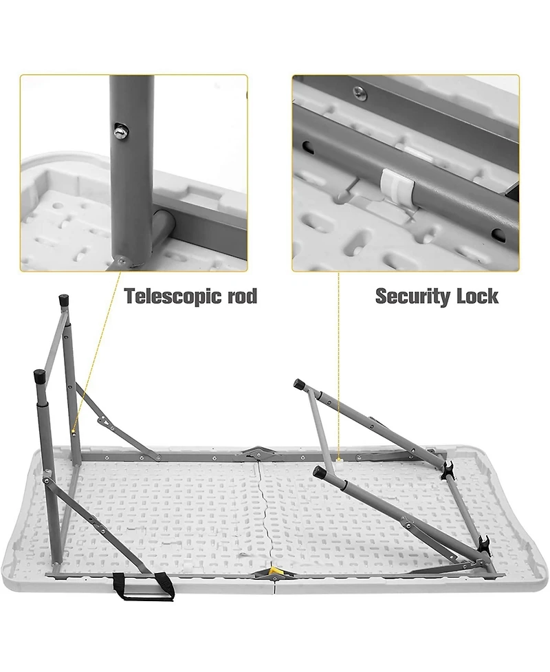 Sugift 4 ft. White Fold-in-Half Steel Outdoor Picnic Folding Table