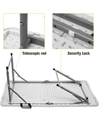 Sugift 4 ft. White Fold-in-Half Steel Outdoor Picnic Folding Table