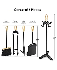 Sugift 5 Pieces Stylish Gold Iron Fireplace Tools Set