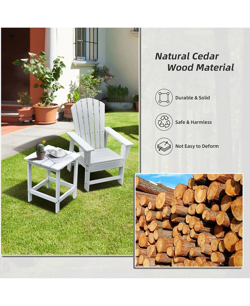 Sugift 15 Inch Patio Square Wooden Slat End Side Coffee Table for Garden-White