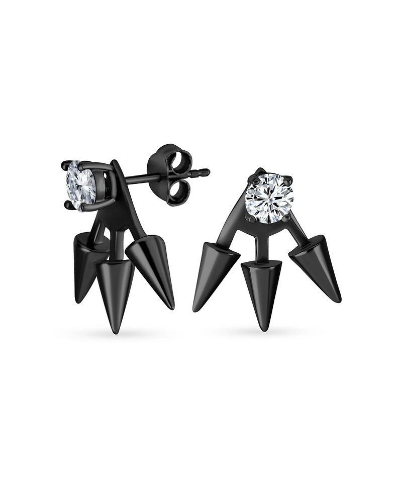 Bling Jewelry Goth Triple Spike Point Arrow Cubic Zirconia Jacket Stud Earrings Black Plated .925 Sterling Silver