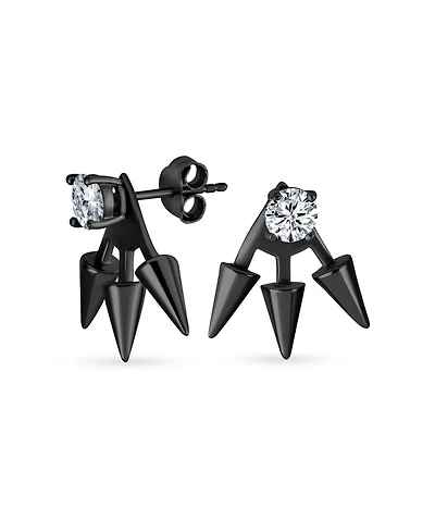 Bling Jewelry Goth Triple Spike Point Arrow Cubic Zirconia Jacket Stud Earrings Black Plated .925 Sterling Silver