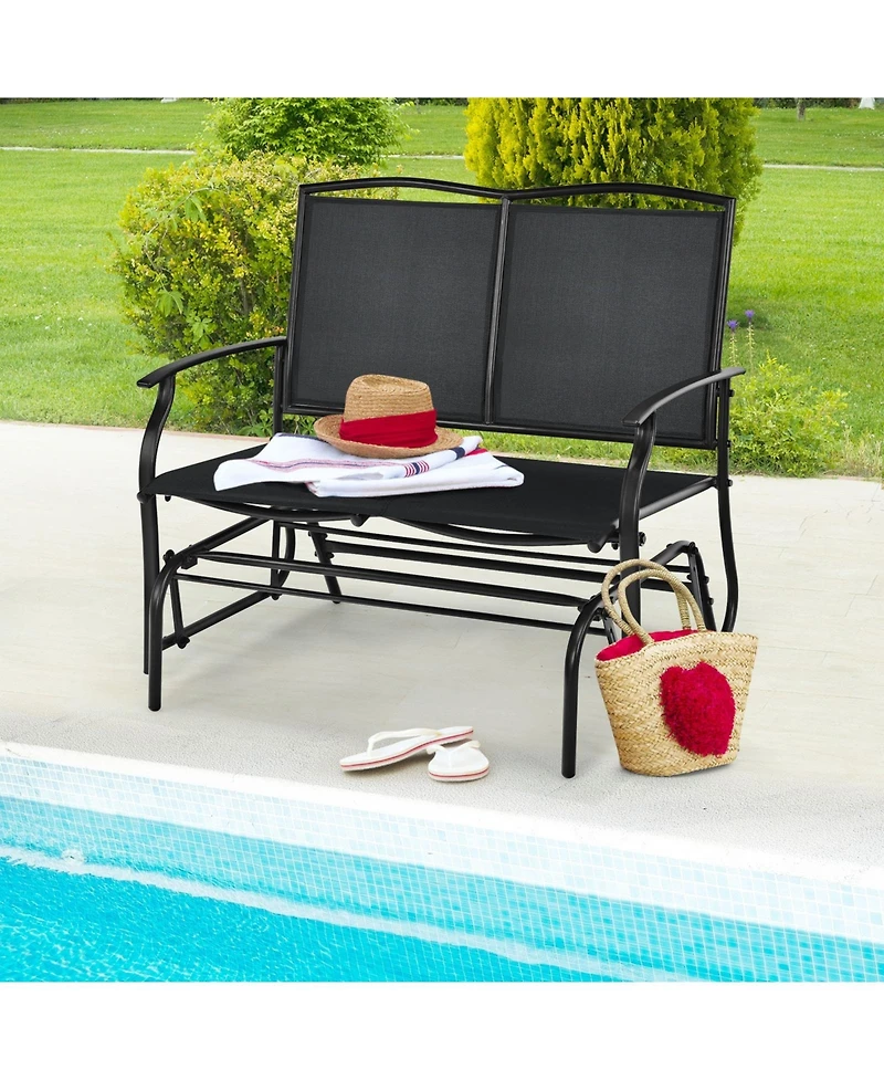 Sugift Iron Patio Rocking Chair for Outdoor Backyard and Lawn-Black