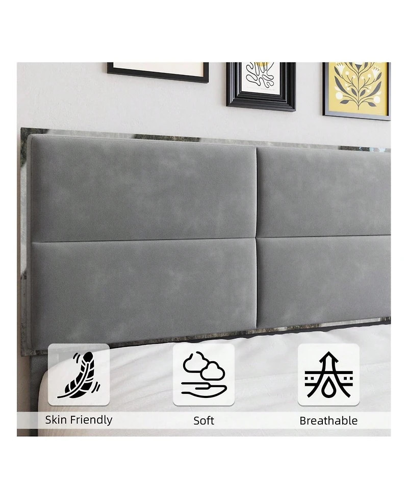 gaomon Full/Queen/King Bed Frame Upholstered Platform, Bed Frame With Square Velvet Headboard, Wooden Slats Support, Non-Slip And Noise-Free, No Box S