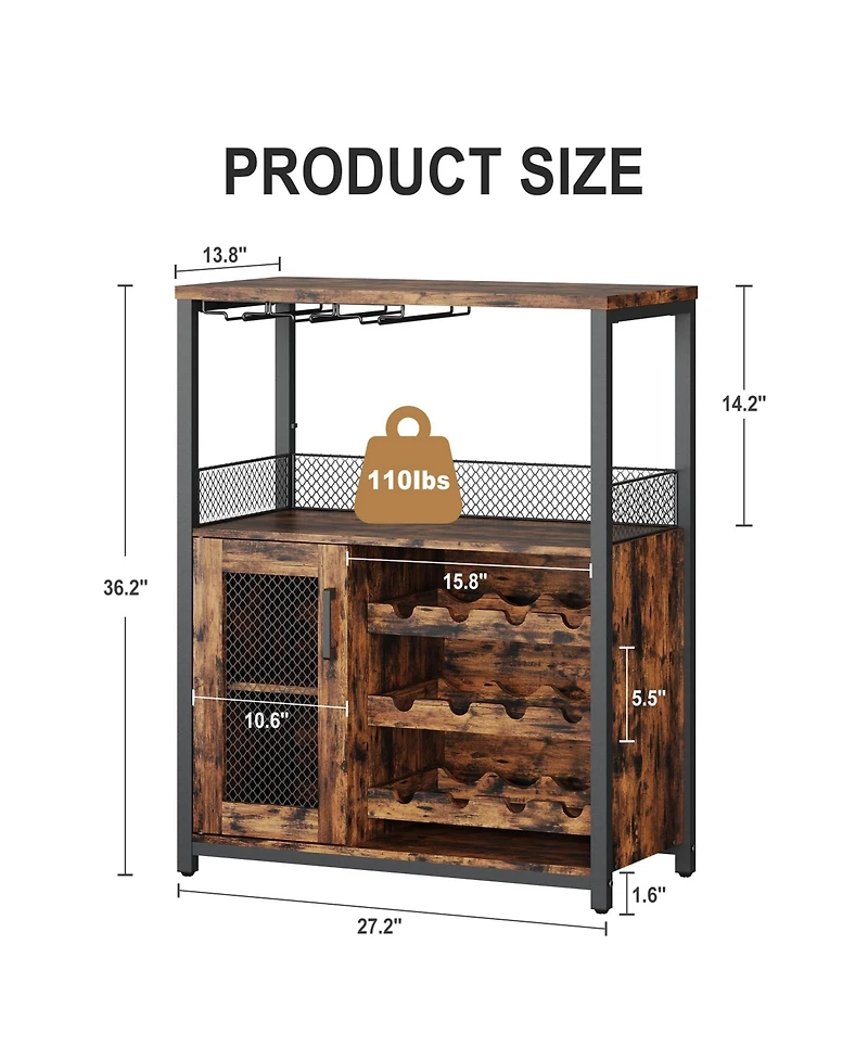 gaomon 3-Tier Wine Bar Cabinet with Led Lights, Detachable Wine Rack and Storage Space,Retro
