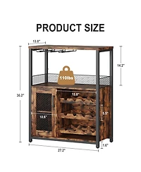 gaomon 3-Tier Wine Bar Cabinet with Led Lights, Detachable Wine Rack and Storage Space,Retro
