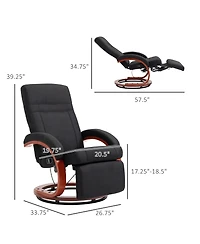 Manual Recliner Chair for Adults, Adjustable Swivel Recliner with Footrest, Padded Arms and Wood Base for Living Room, Black