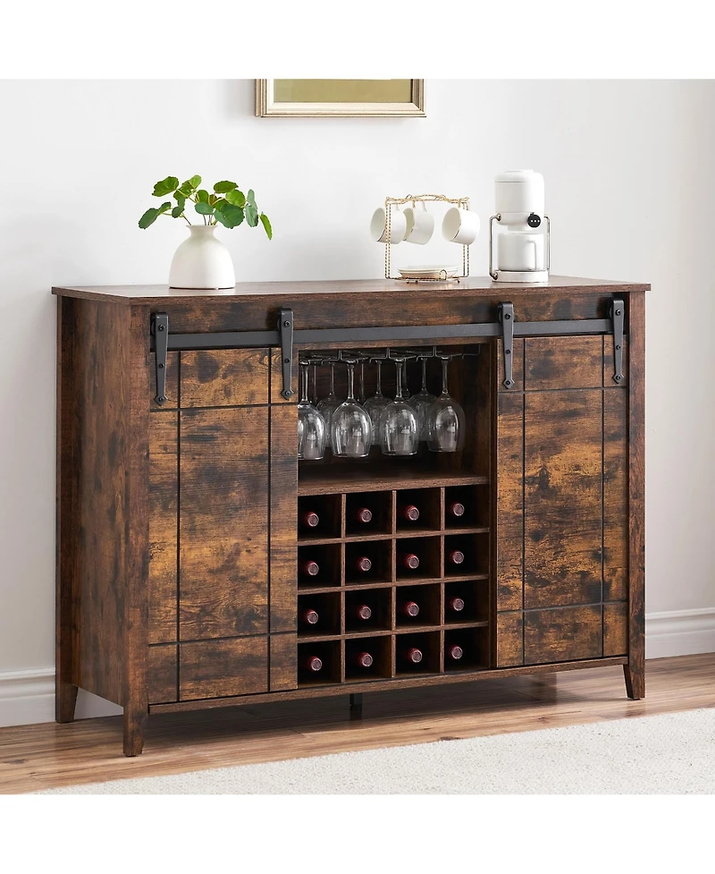 gaomon Farmhouse Coffee Bar Cabinet with Storage, 47 Wine Bar Cabinet with Sliding Barn Door