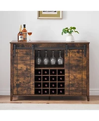 gaomon Farmhouse Coffee Bar Cabinet with Storage, 47 Wine Bar Cabinet with Sliding Barn Door