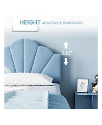 gaomon Twin Platform Bed Frame, Velvet Upholstered Frame With Height Adjustable Headboard, Strong Wood Slat Support, Solid And Stable, Ea