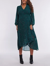 Motherhood Maternity Woven Wrap Long Sleeve Midi Dress