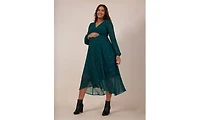 Motherhood Maternity Woven Wrap Long Sleeve Midi Dress