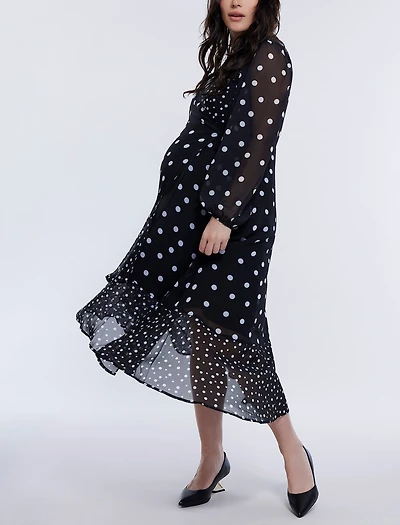 Motherhood Maternity Woven Wrap Long Sleeve Midi Dress